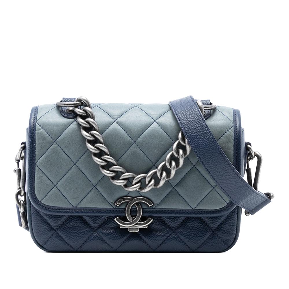 Chanel A Chanel Blue Calf Leather Small Quilted Iridescent skin and Caviar Daily Carry Flap Italy
