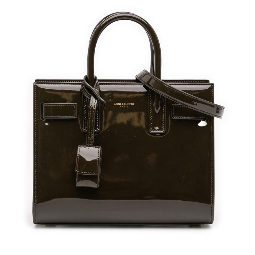 Saint Laurent AB Saint Laurent Green Olive Green Patent Leather Leather Nano Patent Sac de Jour Satchel Italy