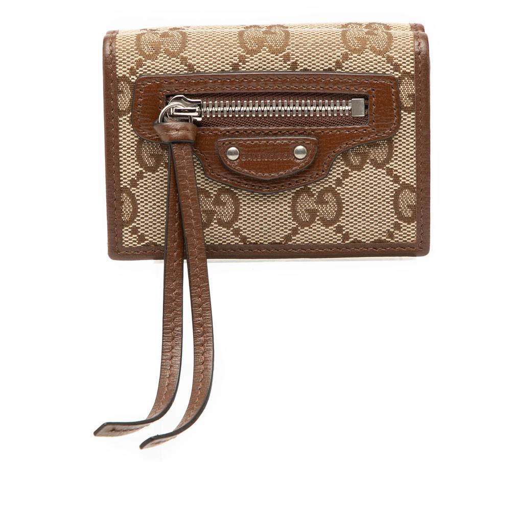 Gucci B Gucci Brown Beige Canvas Fabric Balenciaga The Hacker Project GG Neo Classic Wallet Italy