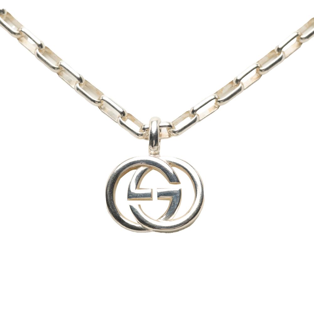 Gucci Silver Sterling Silver Interlocking G Pendant Chain Necklace Italy