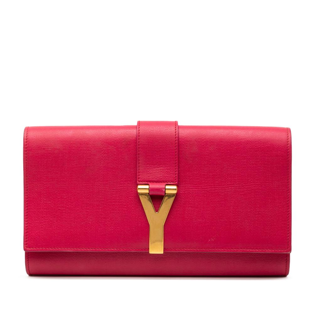 Saint Laurent AB Saint Laurent Pink Dark Pink Calf Leather Chyc Ligne Clutch Italy