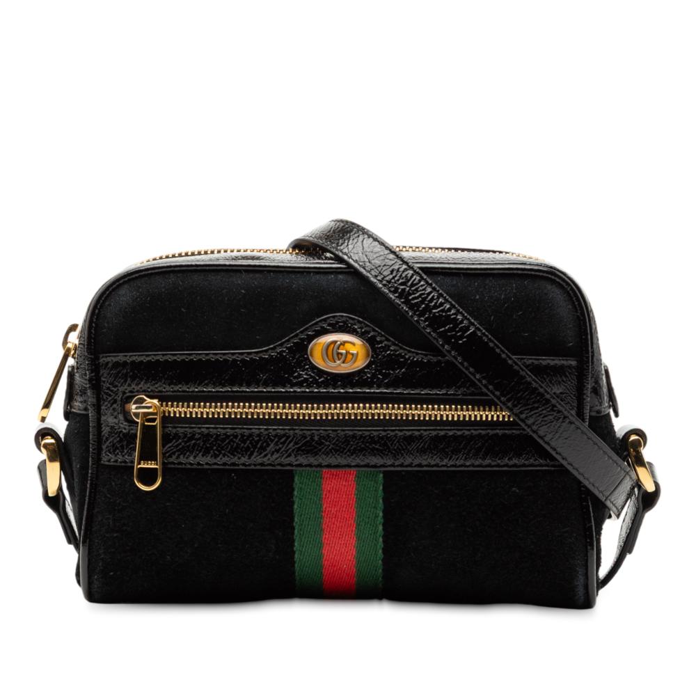 Gucci B Gucci Black Suede Leather Mini Ophidia Crossbody Italy