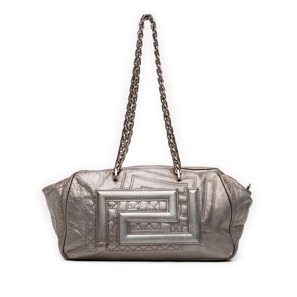 Versace B Versace Silver Calf Leather Quilted Metallic Chain Shoulder Bag Italy