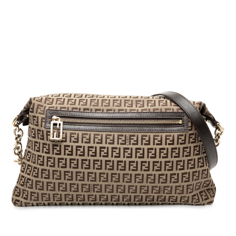 Fendi AB Fendi Brown Beige Canvas Fabric Zucchino Crossbody Italy