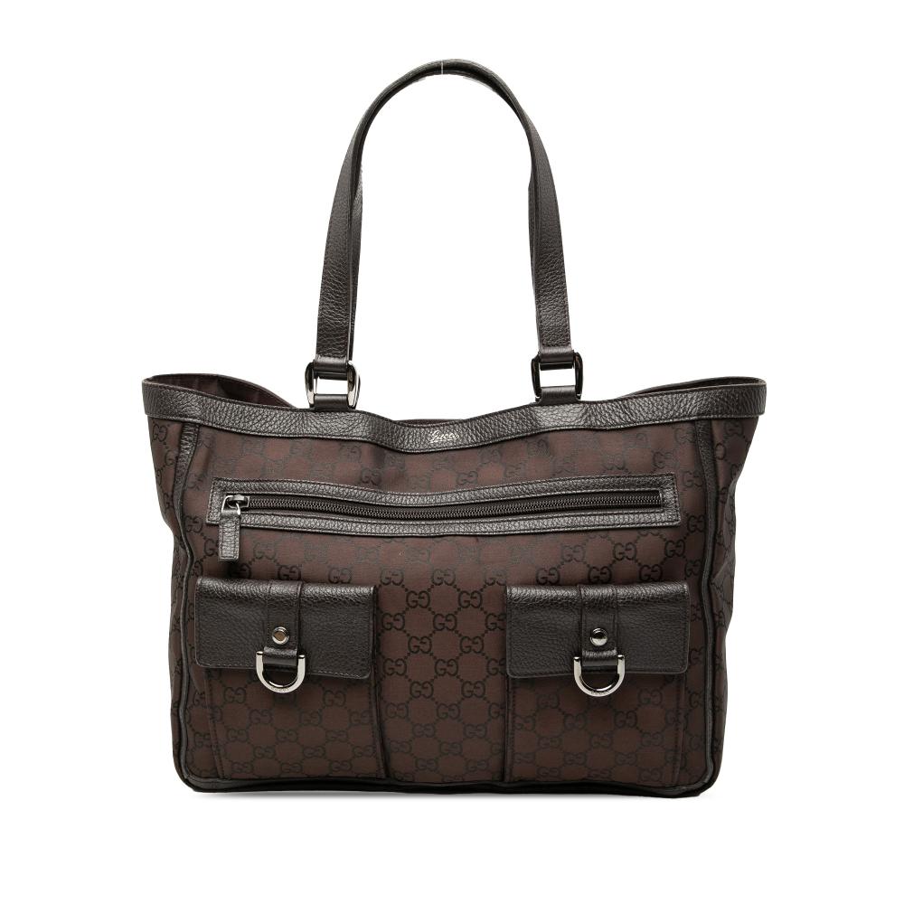 Gucci B Gucci Brown Dark Brown Nylon Fabric GG Abbey D Ring Pocket Tote Italy