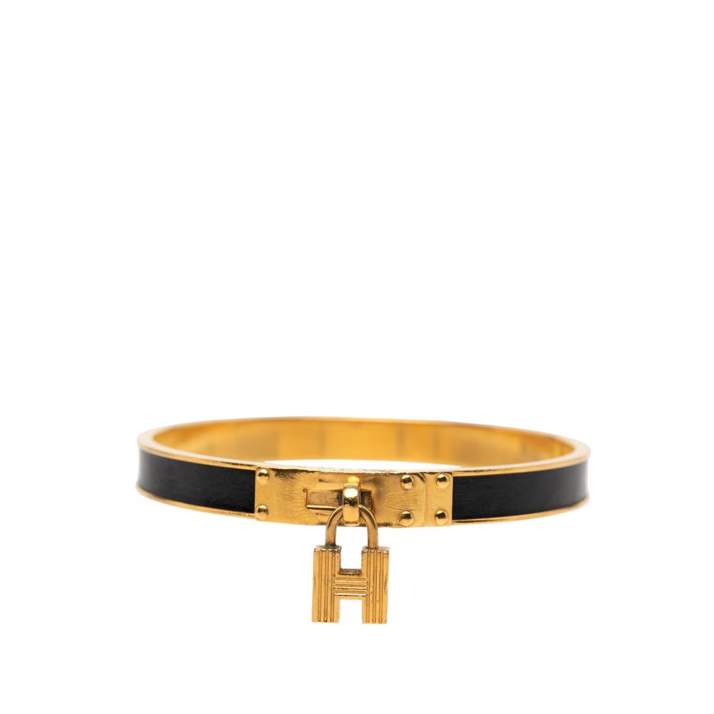 Hermès B Hermès Black Calf Leather Kelly Cadena Lock Bangle Bracelet France