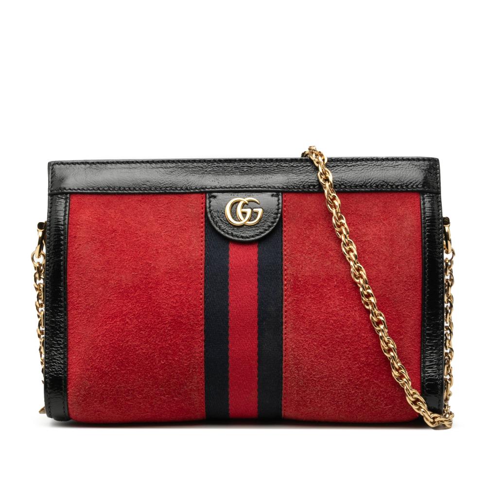 Gucci B Gucci Red Suede Leather Small Ophidia Chain Crossbody Italy