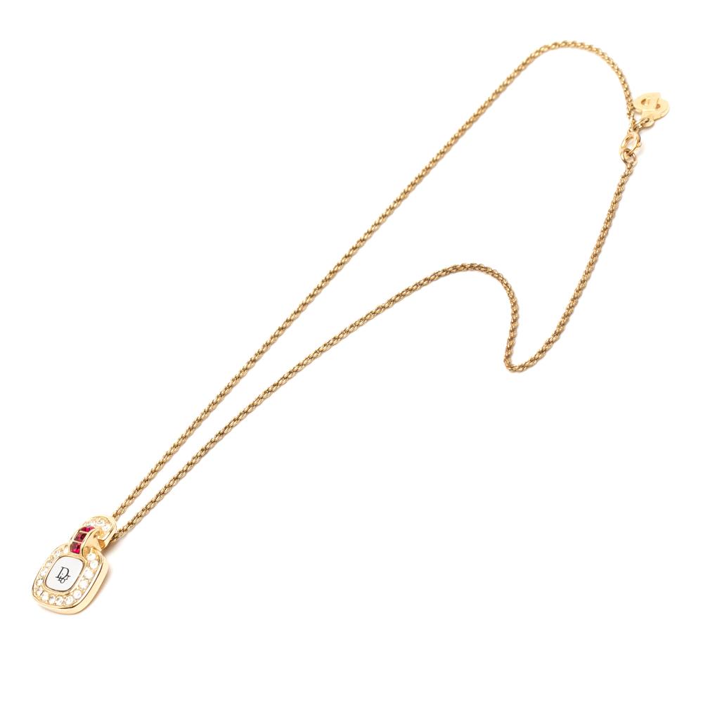 Christian Dior AB Dior Gold Gold Plated Metal CD Crystal Pendant Necklace Germany