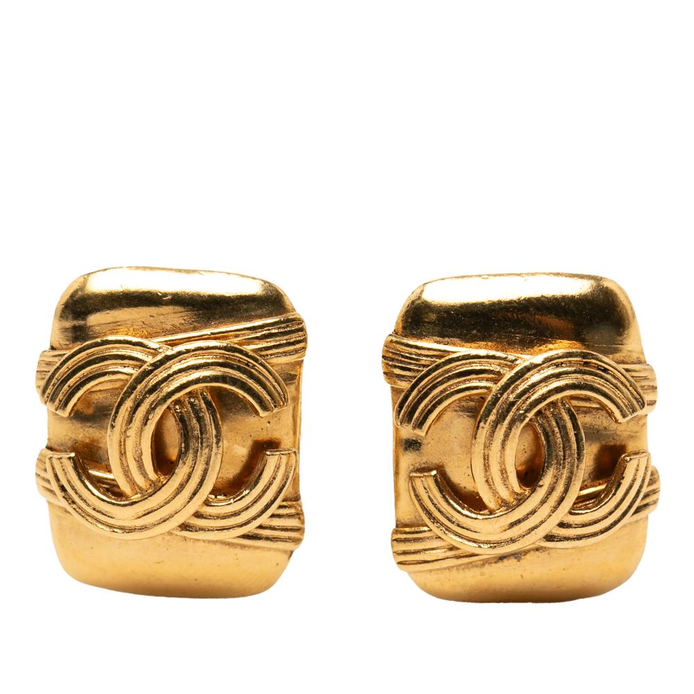 Chanel AB Chanel Gold Gold Plated Metal CC Clip On Earrings France