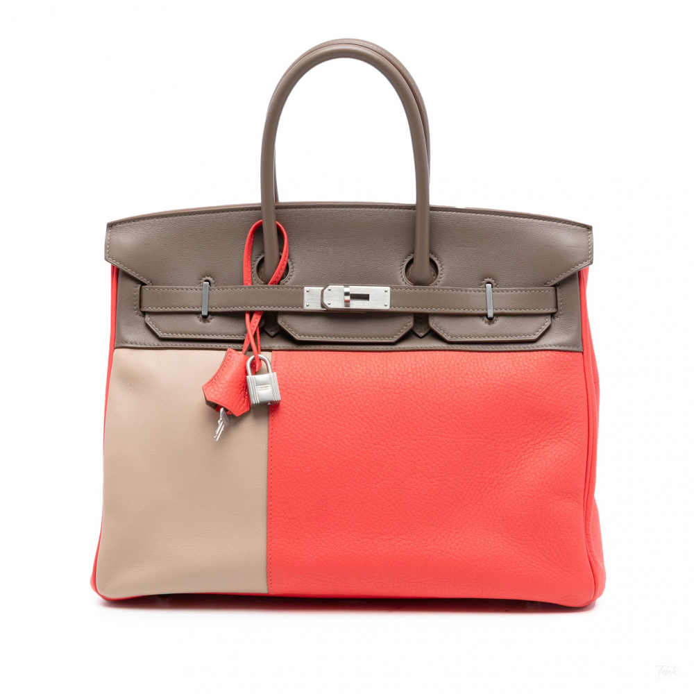 Hermès Birkin 35 Clemence and Swift Leather Tricolor Top-handle Handbag Rose Jaipur
