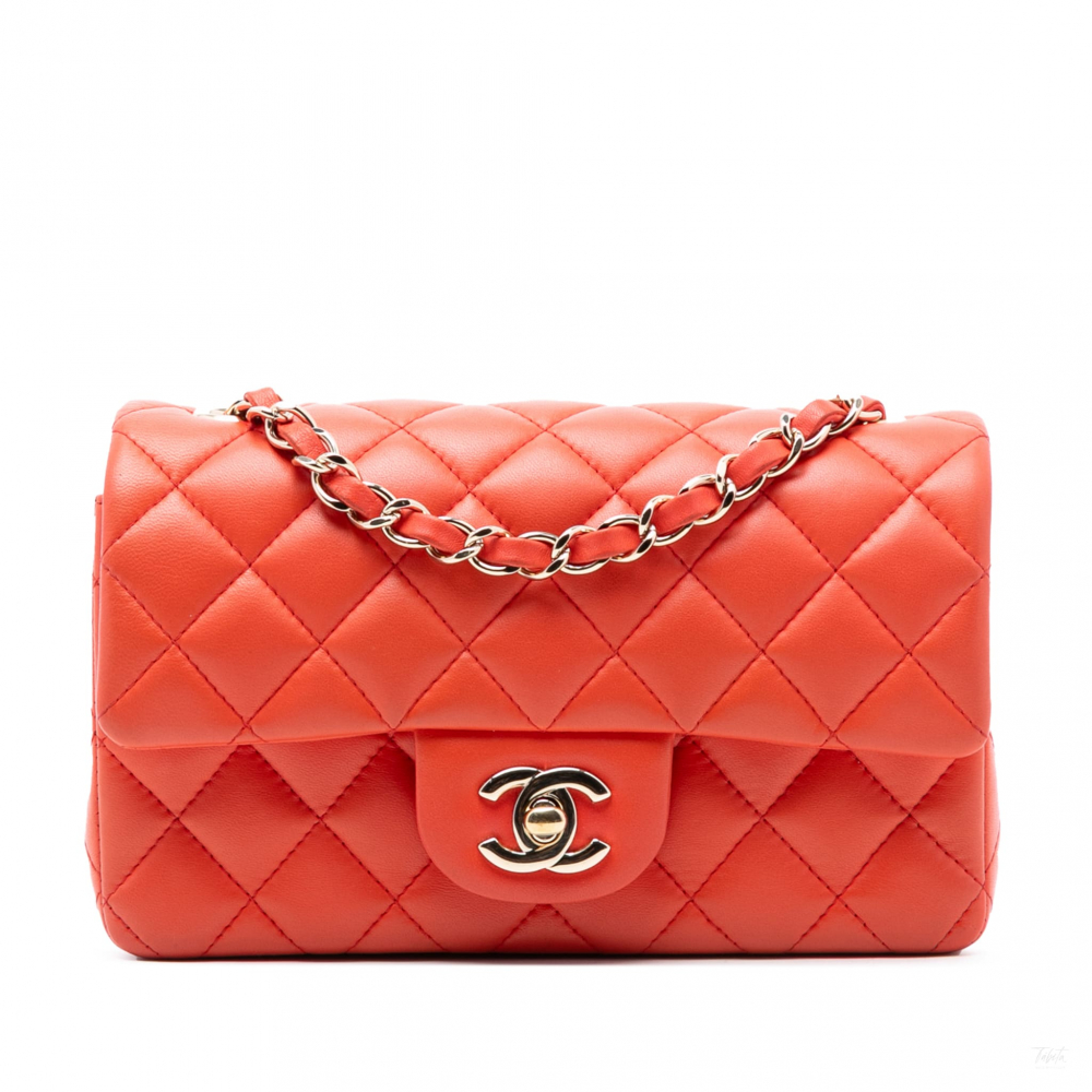 Chanel Classic Single Flap Mini Lambskin Leather Matelassè Shoulder Bag Orange