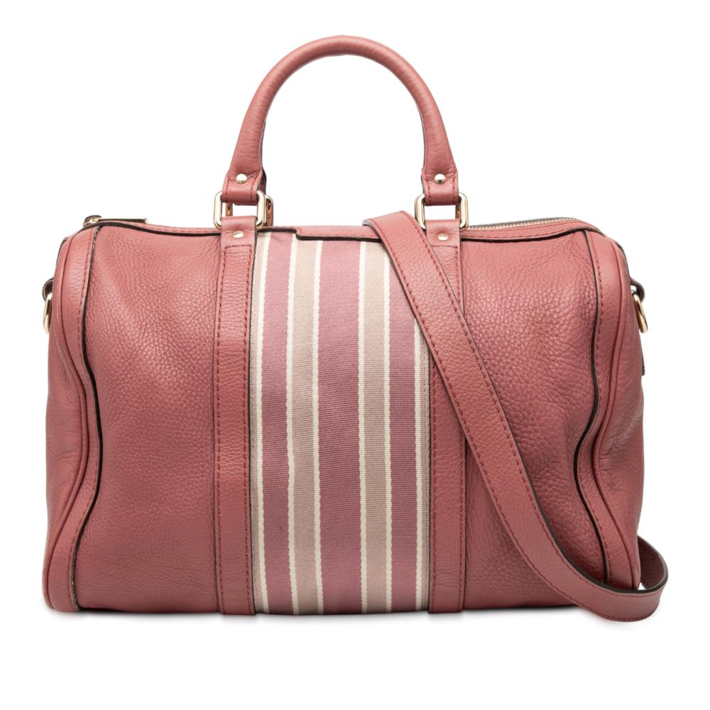 Gucci B Gucci Pink Calf Leather Medium skin Web Joy Boston Bag Italy