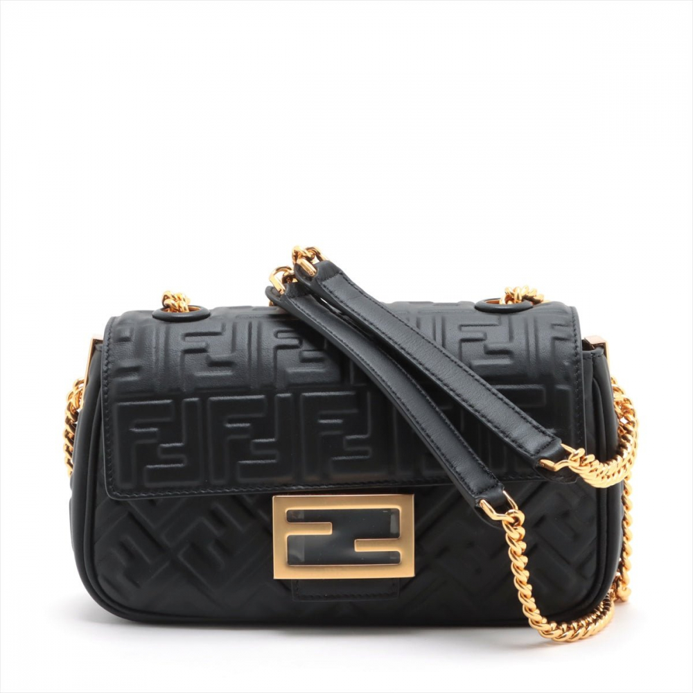 Fendi Baguette Midi Nappa Leather Black Chain Bag