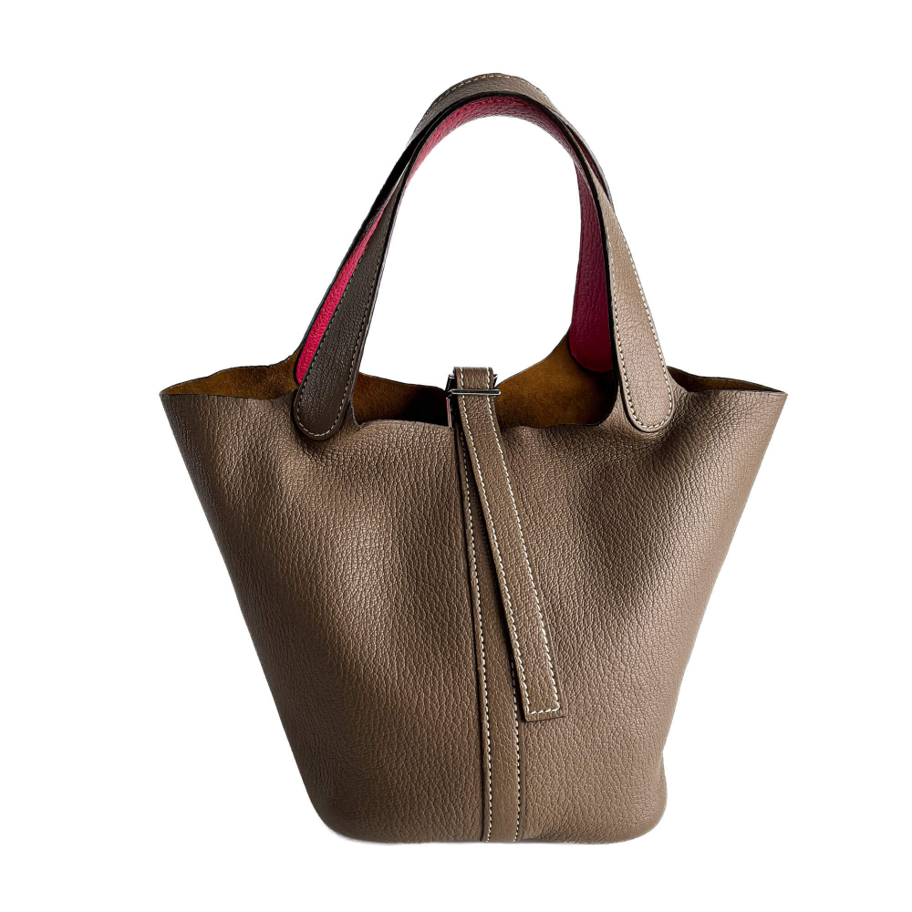 Hermès Picotin 18 Leather Lockless Bucket Handbag Etoupe