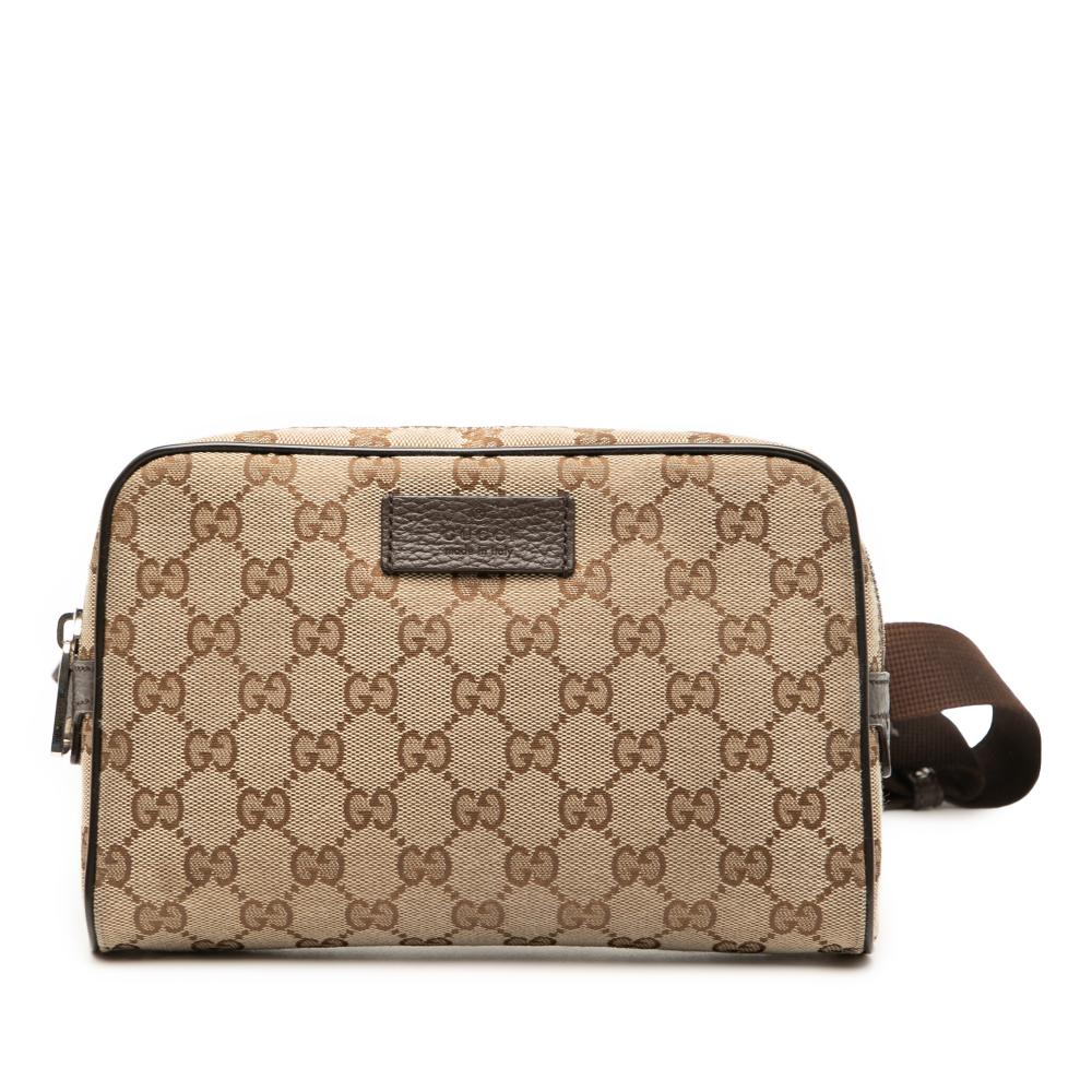 Gucci AB Gucci Brown Beige Canvas Fabric GG Belt Bag Italy