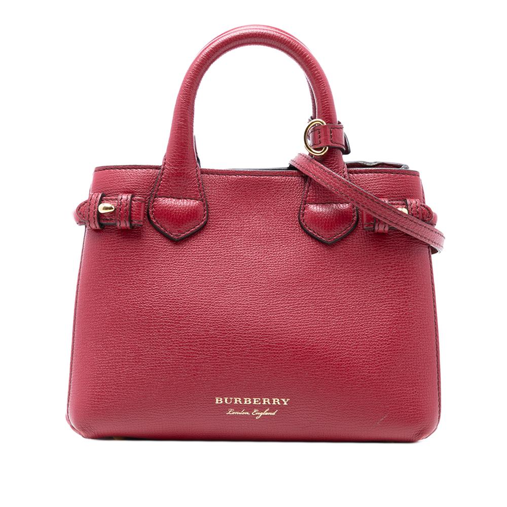 Burberry B Burberry Red Calf Leather Small Grainy skin and House Check Banner Satchel Italy