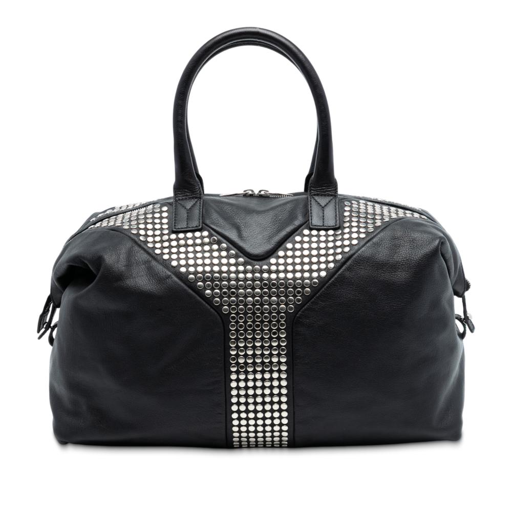 Saint Laurent AB Saint Laurent Black Calf Leather Studded Easy Y Tote Italy
