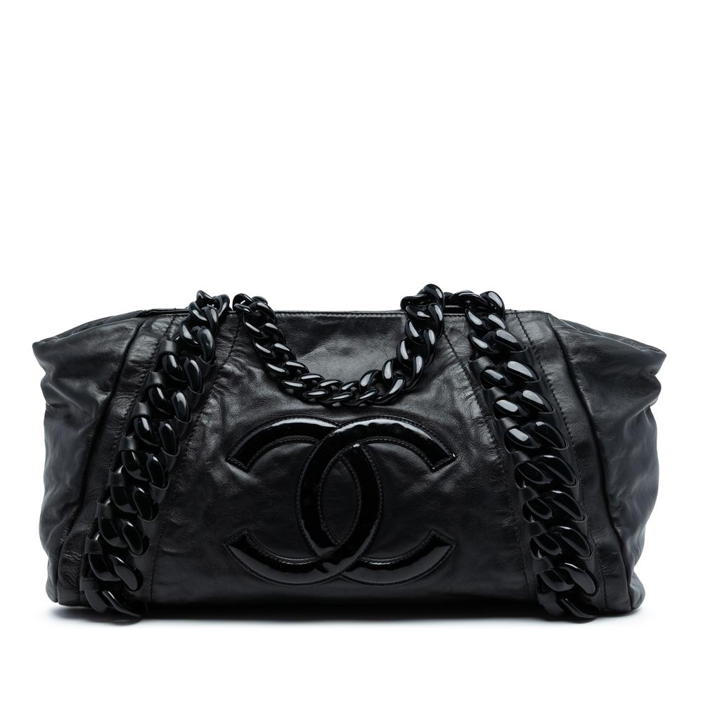 Chanel B Chanel Black Calf Leather skin Modern Chain Rhodoid East West Tote Italy