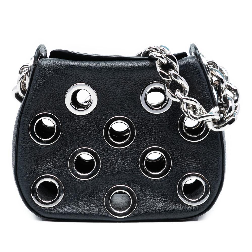 Prada AB Prada Black Calf Leather Vitello Daino Grommet Handbag Italy