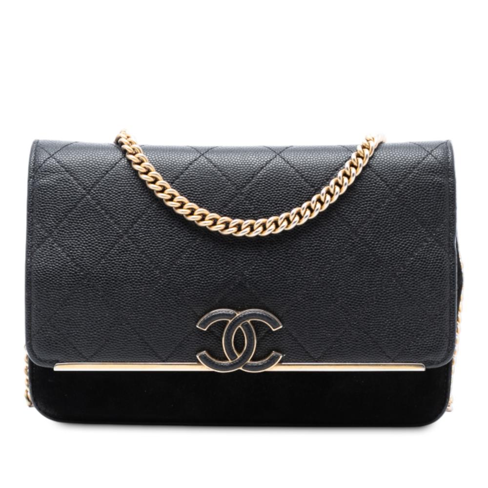 Chanel B Chanel Black Caviar Leather Leather Stitched Caviar and Suede Lady Coco Wallet On Chain Italy