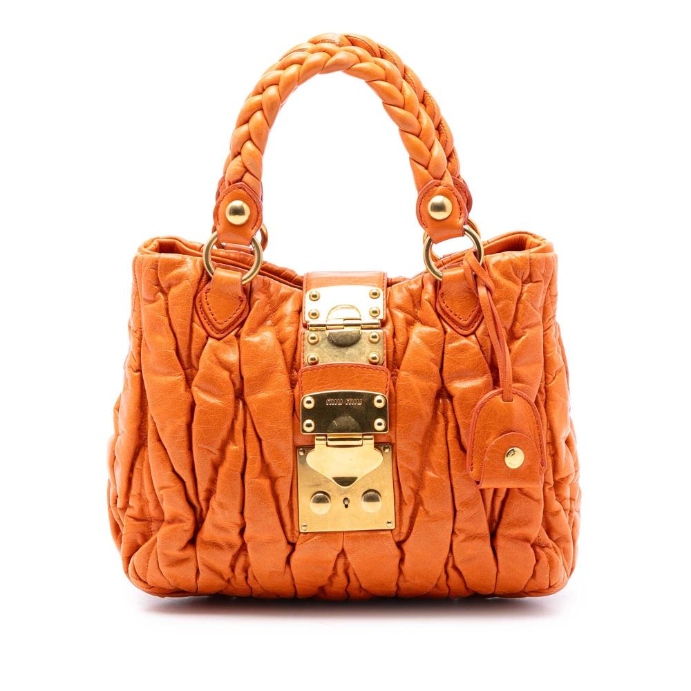 Miu Miu B Miu Miu Orange Lambskin Leather Leather Matelasse Lambskin Coffer Satchel Turkey