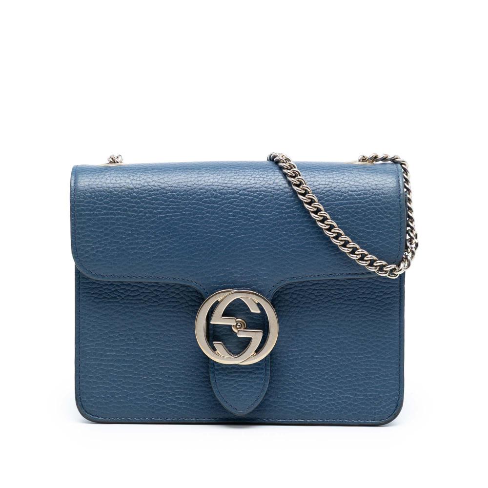 Gucci AB Gucci Blue Calf Leather Small Dollar skin Interlocking G Crossbody Italy