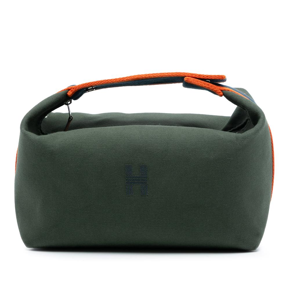 Hermès AB Hermès Green Dark Green with Blue Navy Canvas Fabric Large Toile Bride A Brac Case France