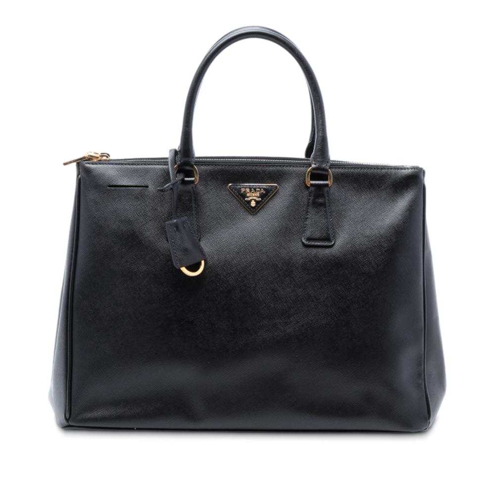 Prada B Prada Black Saffiano Leather Large Lux Galleria Double Zip Tote Italy
