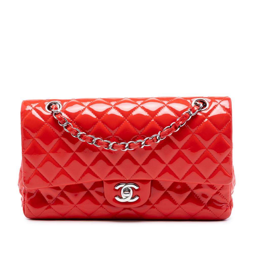 Chanel B Chanel Red Patent Leather Leather Medium Classic Patent Double Flap France
