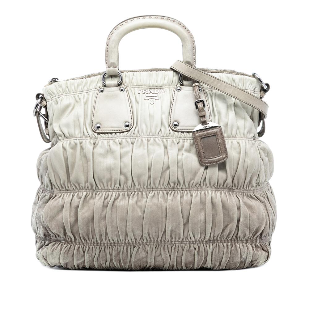 Prada B Prada Gray Light Gray Nappa Leather Leather Nappa Gaufre Ombre Satchel Italy