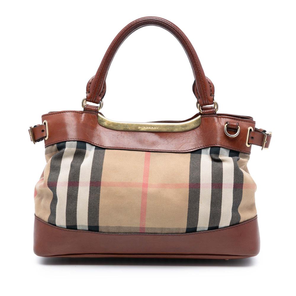 Burberry B Burberry Brown Light Brown Canvas Fabric Small House Check Bridle Hepburn Satchel Italy