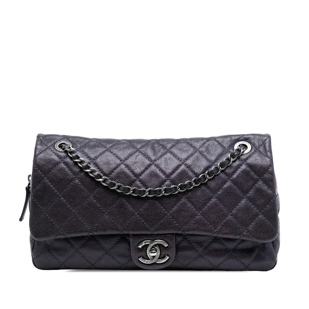Chanel AB Chanel Purple Plum Caviar Leather Leather Jumbo Quilted Iridescent Caviar Easy Flap Italy