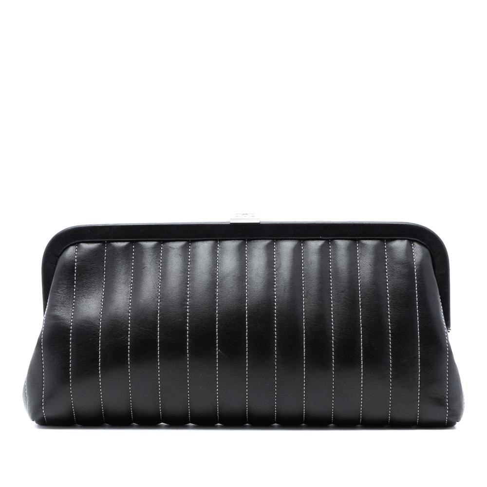 Chanel AB Chanel Black Lambskin Leather Leather Quilted Lambskin Mademoiselle Ligne Clutch France