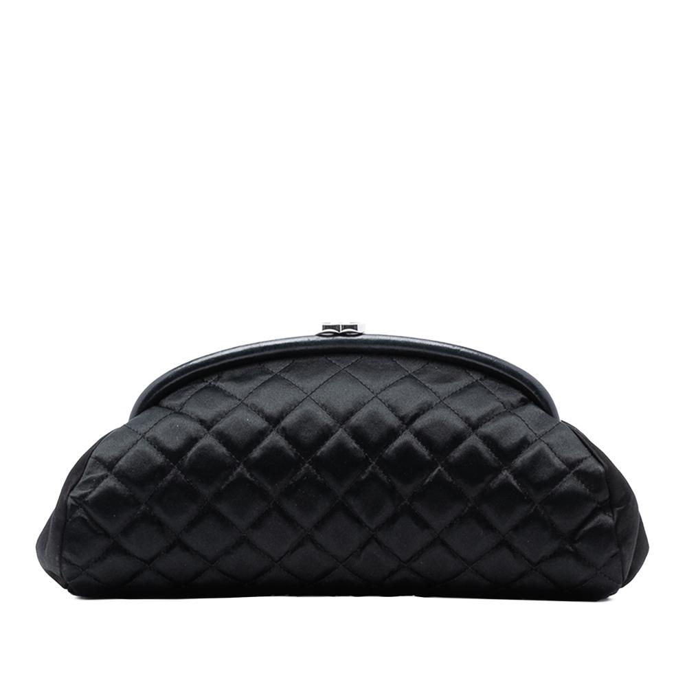 Chanel AB Chanel Black Satin Fabric Quilted Timeless Clutch France