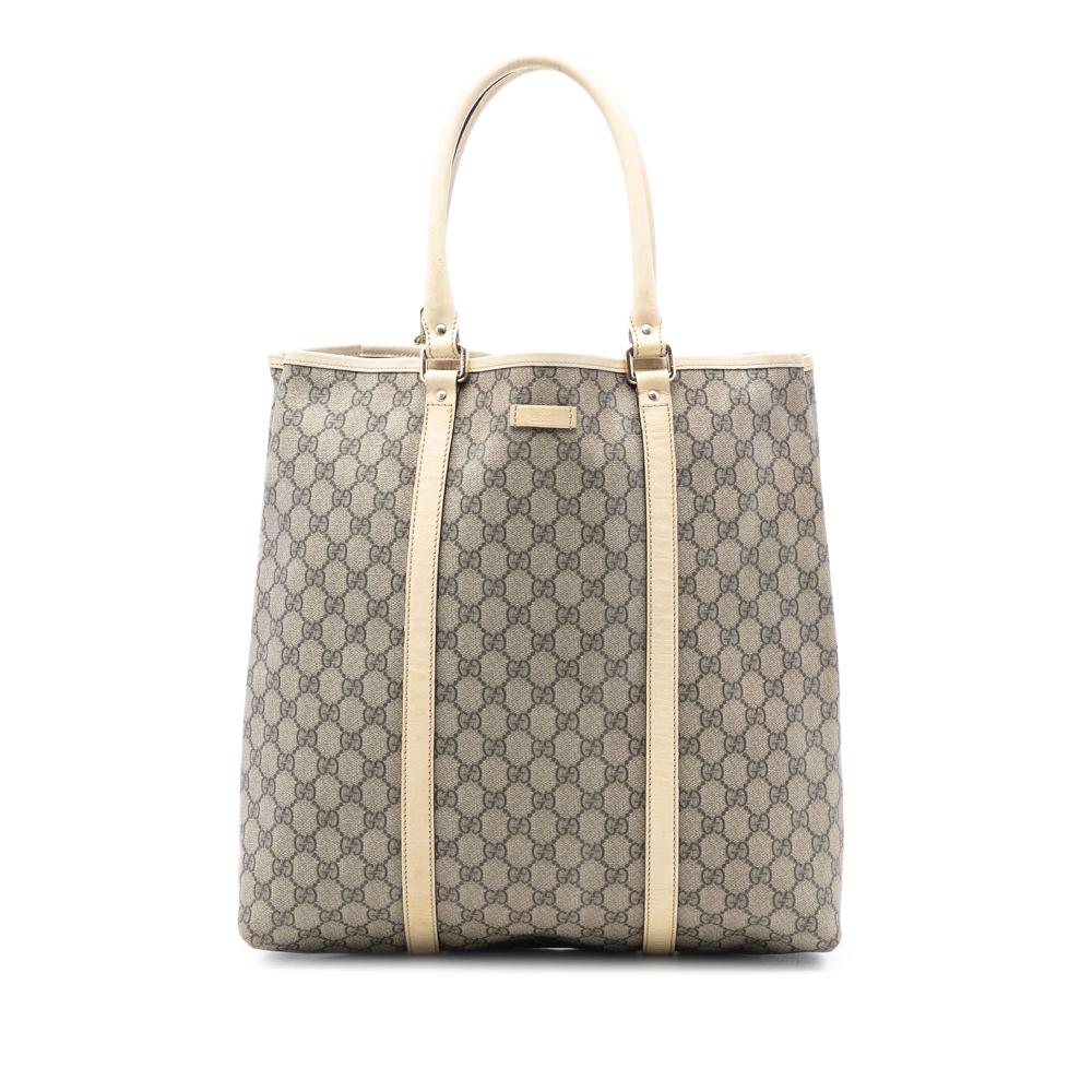 Gucci AB Gucci Brown Beige Coated Canvas Fabric GG Supreme Joy Vertical Tote Italy