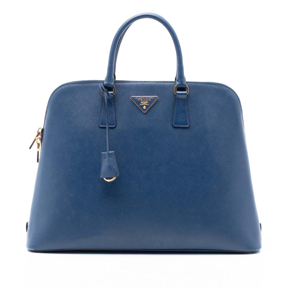 Prada B Prada Blue Saffiano Leather Extra Large Lux Promenade Satchel Italy