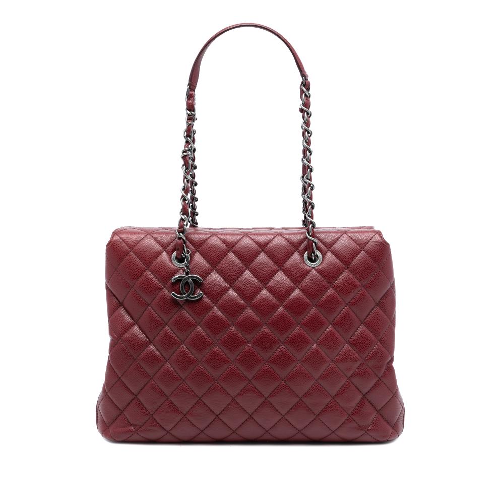 Chanel B Chanel Red Dark Red Caviar Leather Leather Large CC Quilted Caviar City Shopping Tote Italy