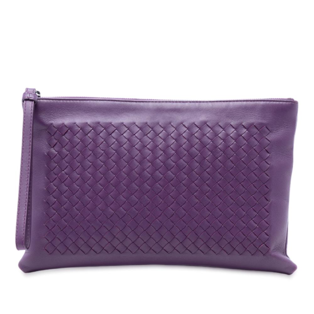 Bottega Veneta B Bottega Veneta Purple Dark Purple Nappa Leather Leather Nappa Intrecciato Wristlet Clutch Italy
