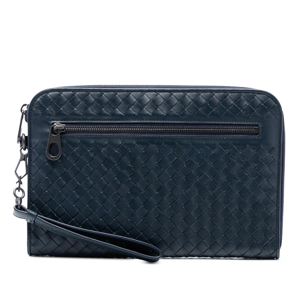 Bottega Veneta B Bottega Veneta Blue Navy Nappa Leather Leather Nappa Intrecciato Clutch Italy