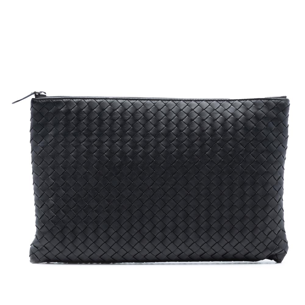 Bottega Veneta AB Bottega Veneta Black Nappa Leather Leather Nappa Intrecciato Clutch Italy