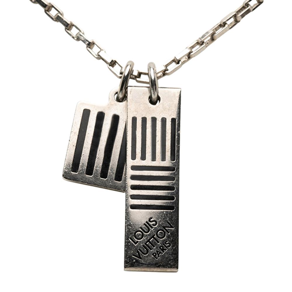 Louis Vuitton AB Louis Vuitton Silver Palladium Metal Plated Damier Black Necklace Italy