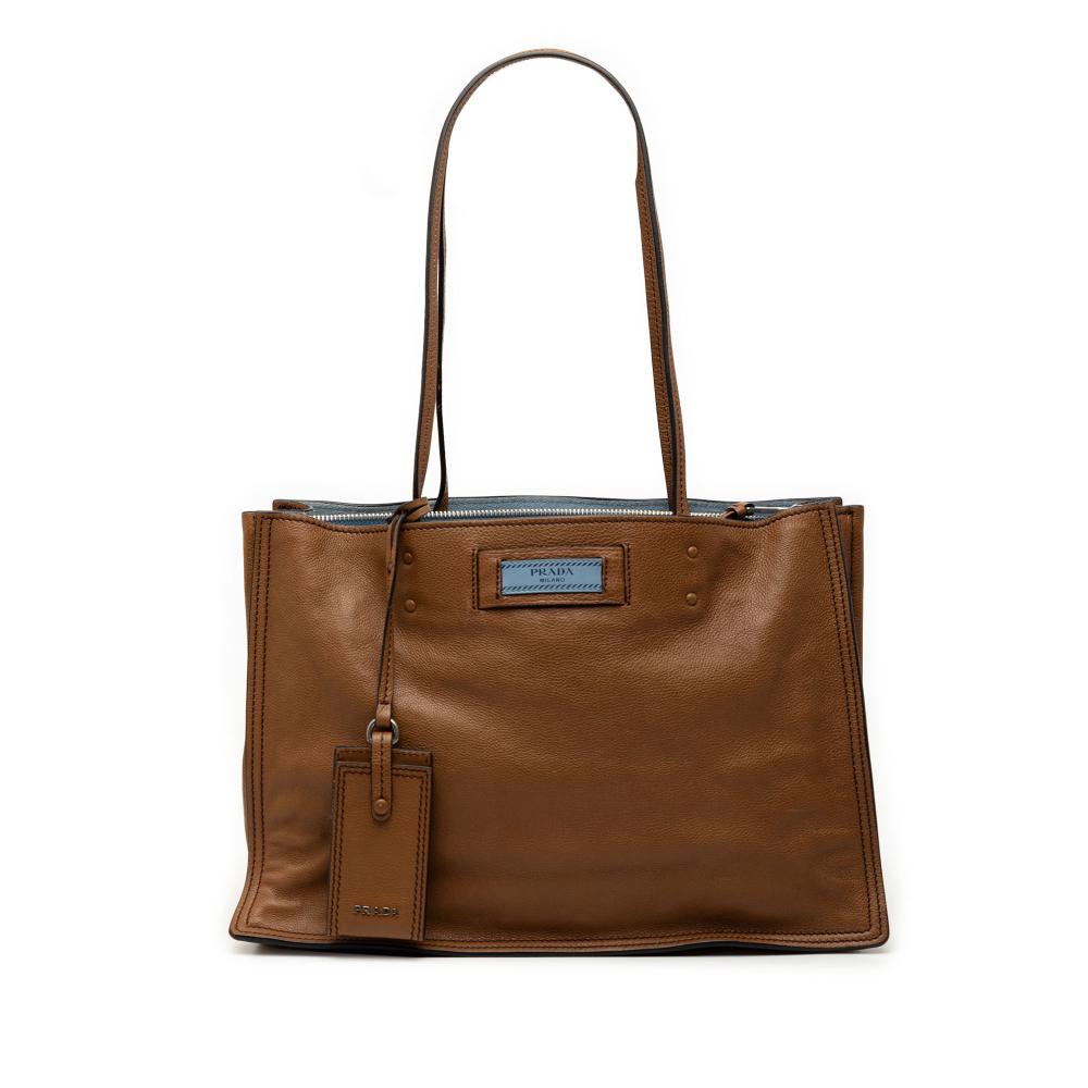 Prada B Prada Brown Calf Leather Glace Etiquette Tote Italy