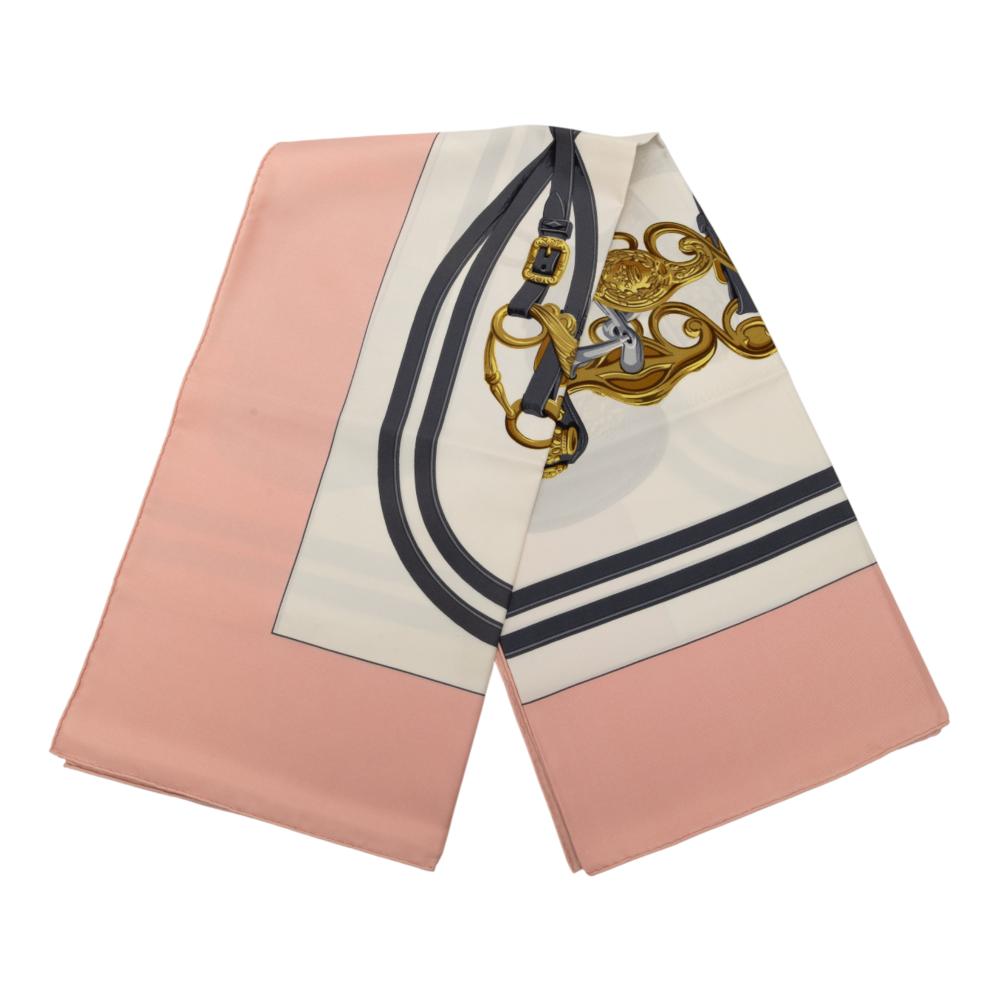 Hermès AB Hermès White with Pink Silk Fabric Brides de Gala Scarf 90 France