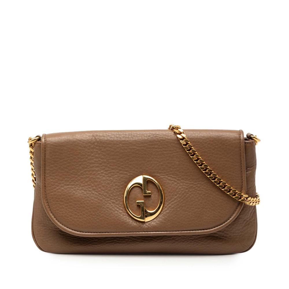 Gucci B Gucci Brown Calf Leather Medium 1973 Chain Shoulder Bag Italy