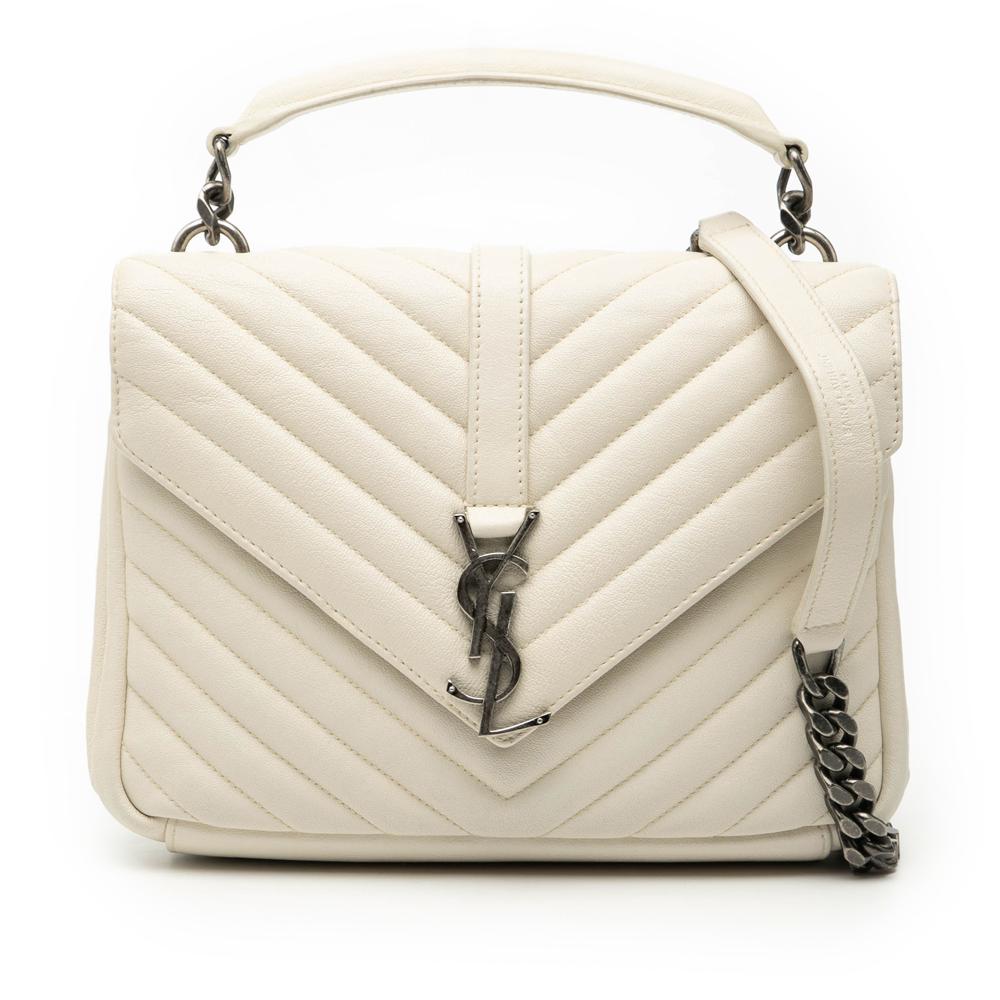 Saint Laurent White Medium Chevron Sheepskin Monogram College Satchel Italy