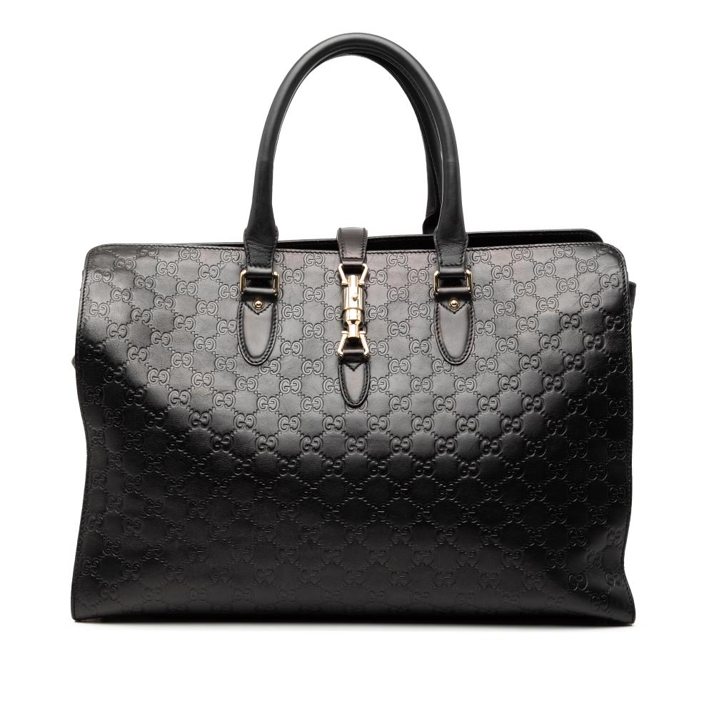 Gucci B Gucci Black Calf Leather Guccissima Jackie Tote Italy