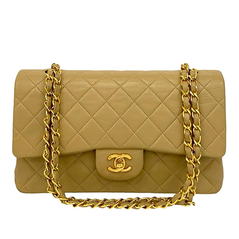 Chanel B Chanel Brown Nude Lambskin Leather Leather Medium Classic Lambskin Double Flap France