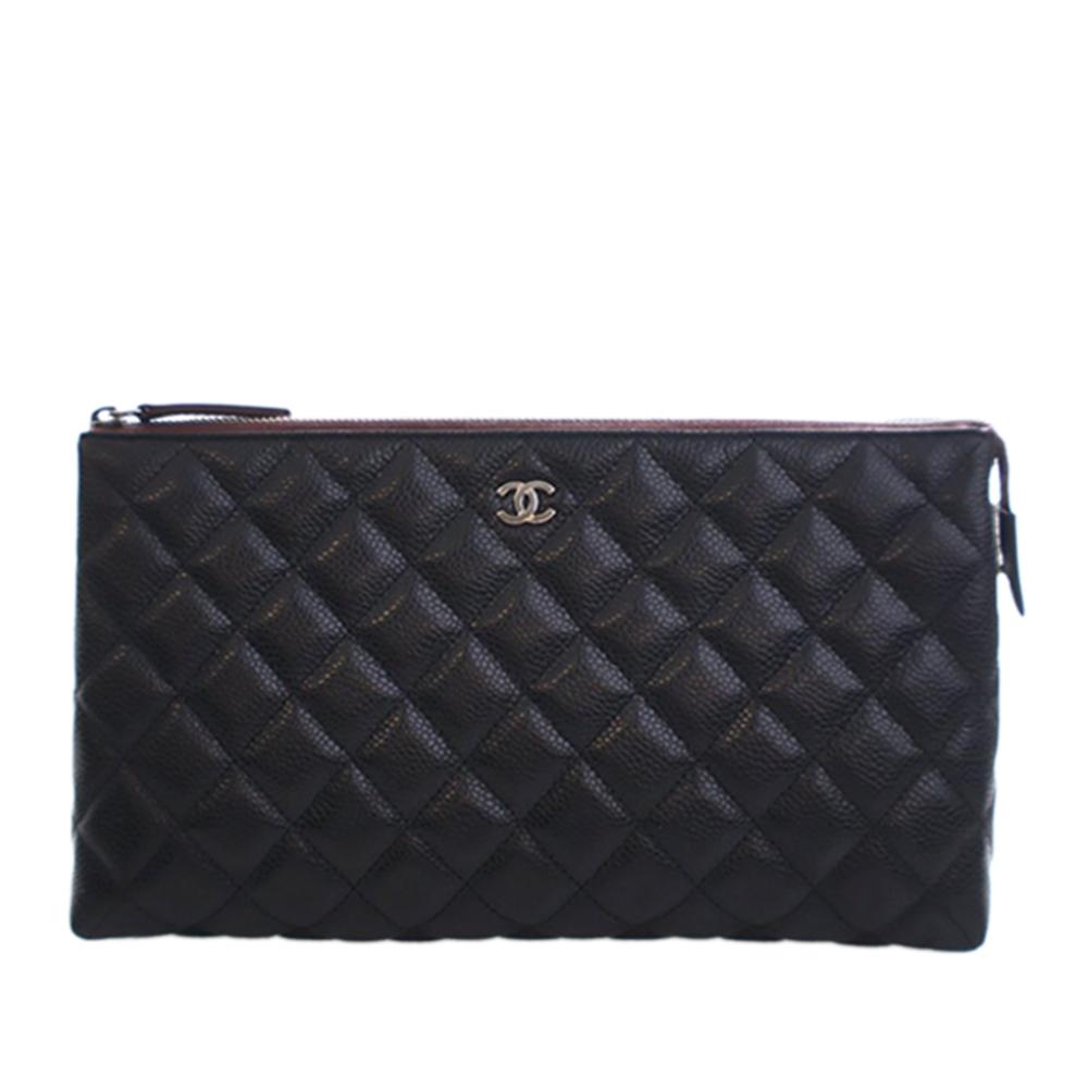 Chanel AB Chanel Black Caviar Leather Leather CC Quilted Caviar Toiletry Pouch France