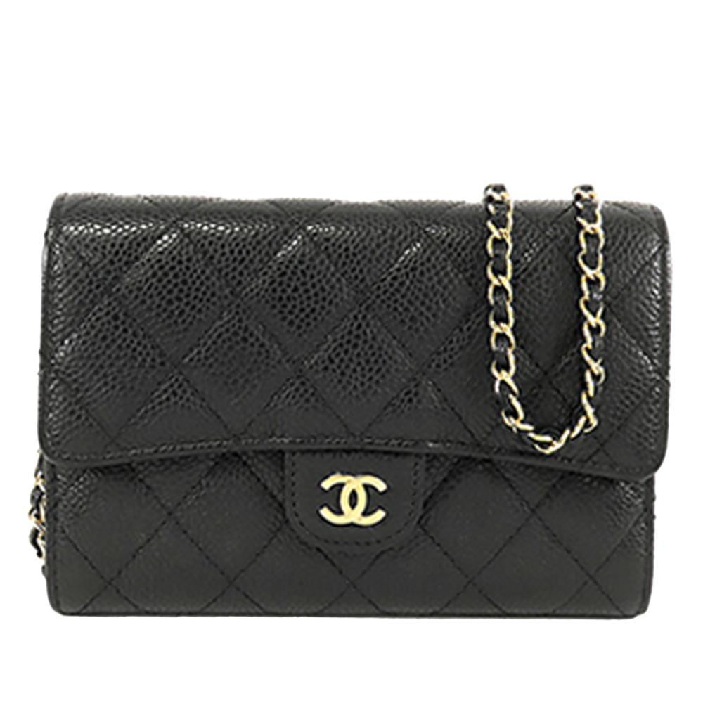 Chanel AB Chanel Black Caviar Leather Leather Classic Caviar Flap Wallet on Chain Italy