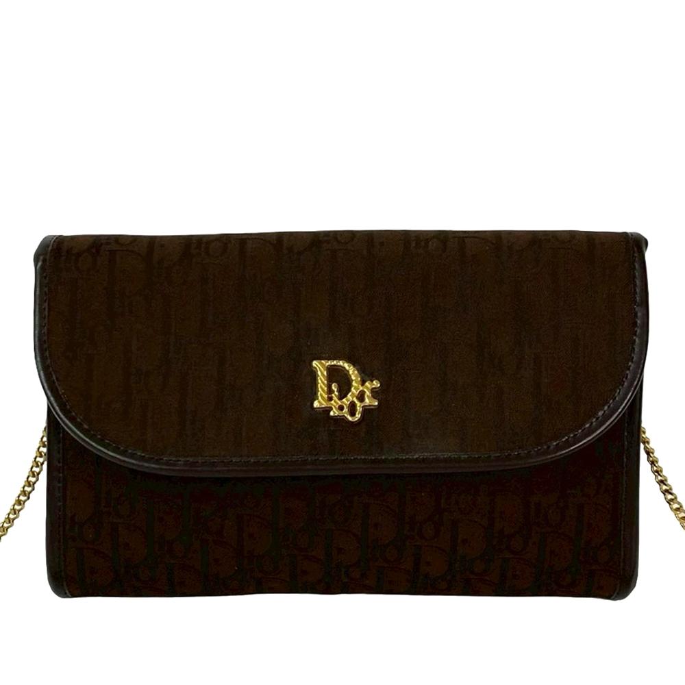 Christian Dior AB Dior Brown Dark Brown Canvas Fabric Diorissimo Trotter Chain Shoulder Bag France
